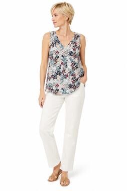 LR4013 LOFT Outlet Floral Sleeveless Blouse Small Blue Burgundy V Neck Tank Top